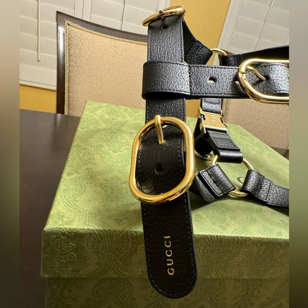 New Authentic Gucci GG Logo Leather Dog Harness - Picture 4 of 12